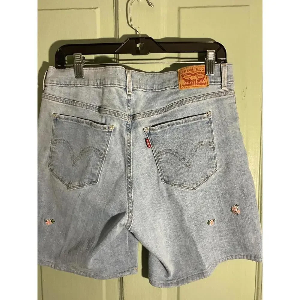Levi Classic Embroidered Denim Shorts - Light Blue - Perfect for Summer